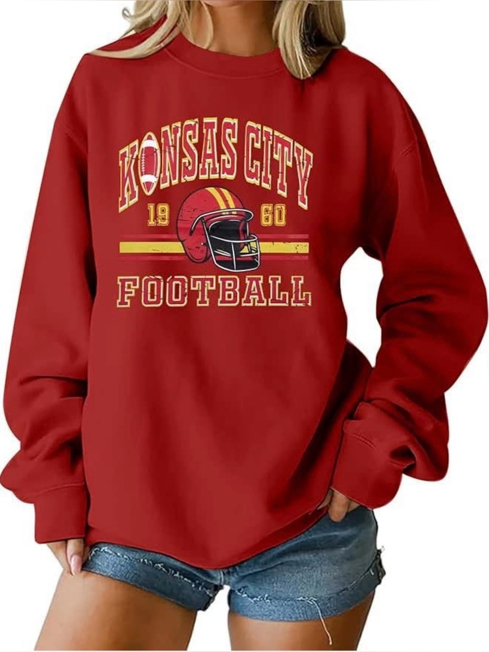 Kansas City Football Red Graphic Crewneck Sweatshirt